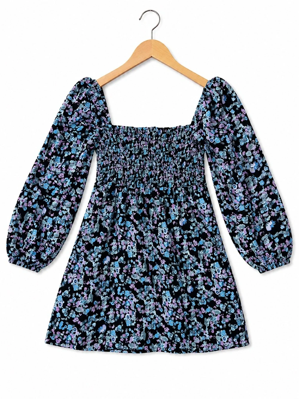 Princess Polly Floral Smocked Mini Dress Puff Sleeve Cottagecore Black US 10 - Picture 3 of 9